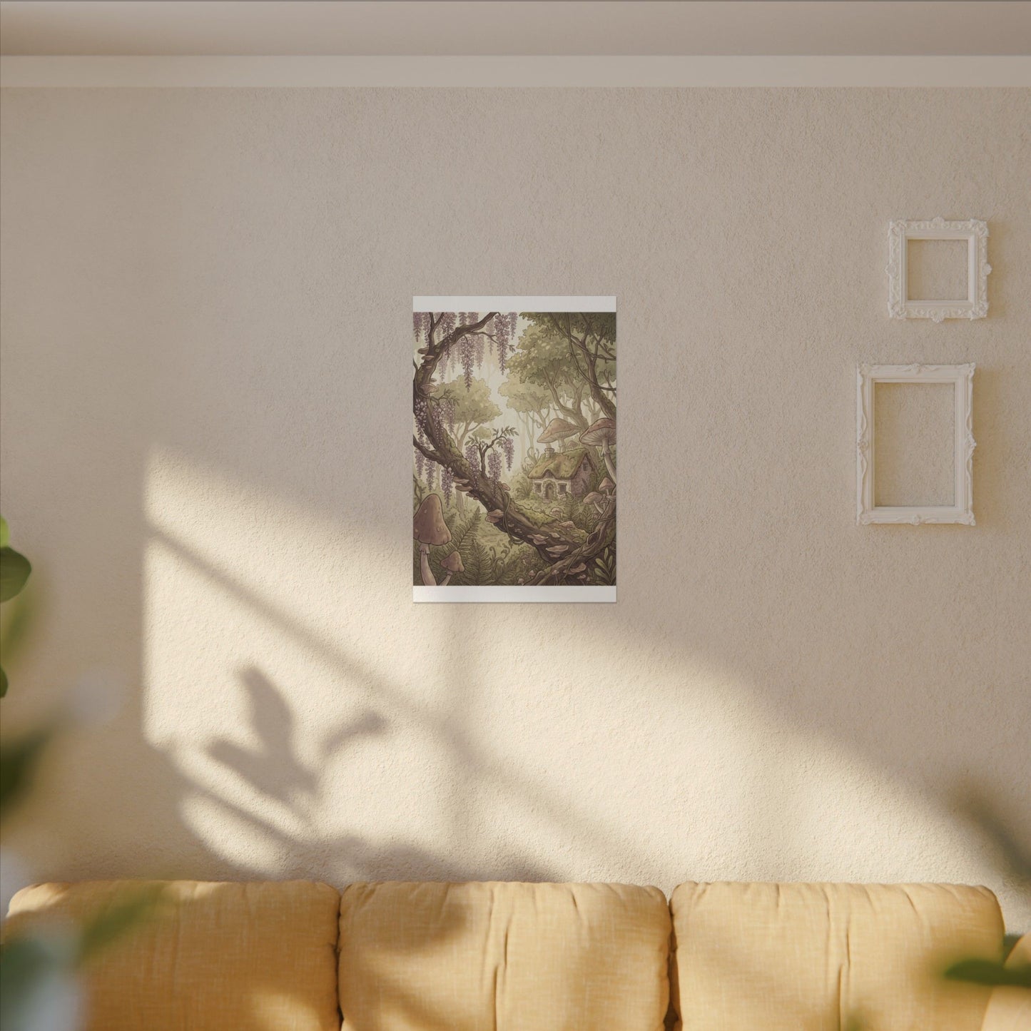 Summer Wisteria Mushroom Illustration Canvas Art | Enchanting Decor