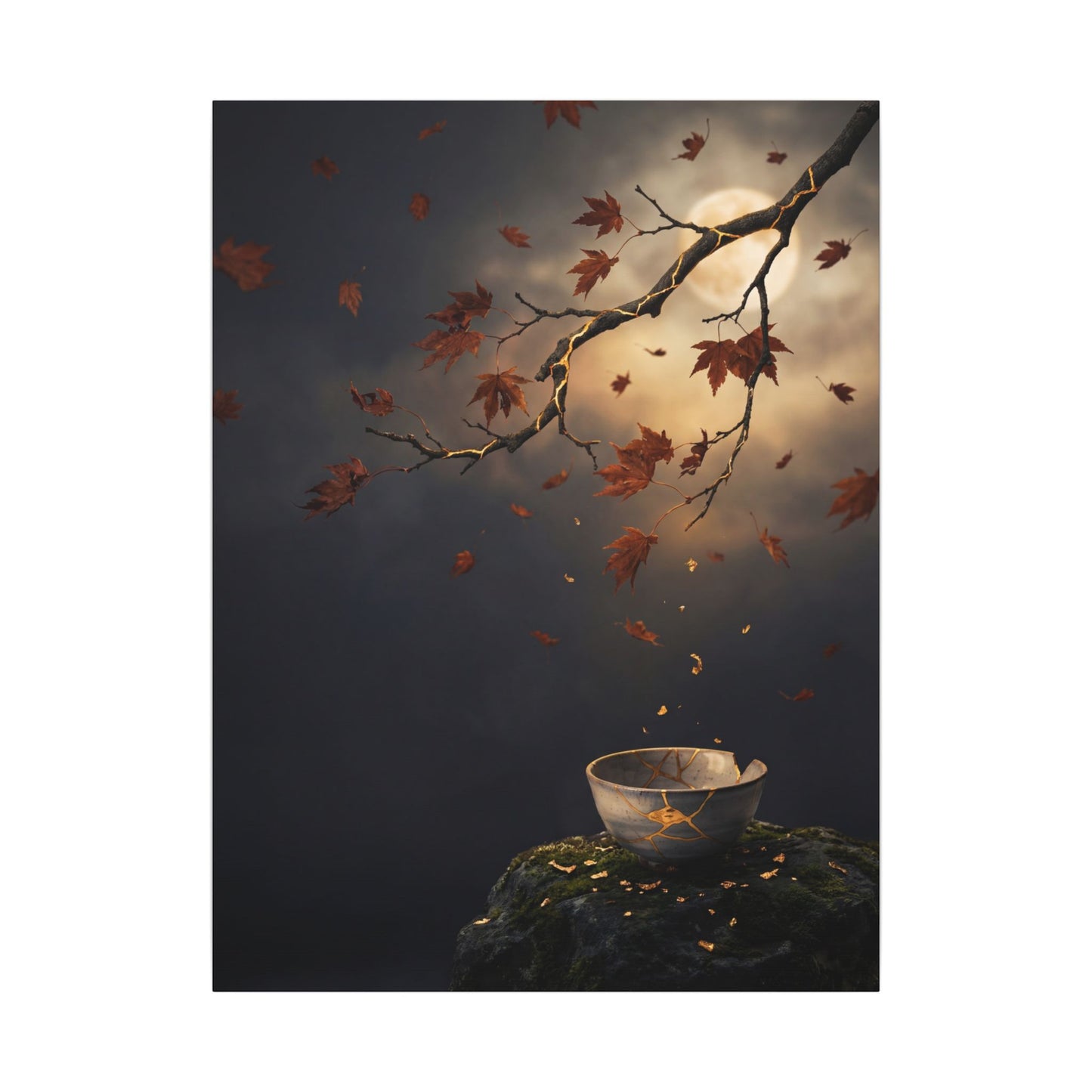 Moonlit Garden Gold Repair Canvas Art | Beautiful Kintsugi Art