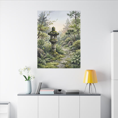 Neutral Stone Lantern Canvas Art - Watercolor Japandi