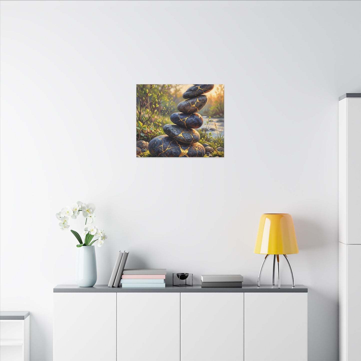 Spring River Stones Gold Repair Canvas Art | Healing Decor