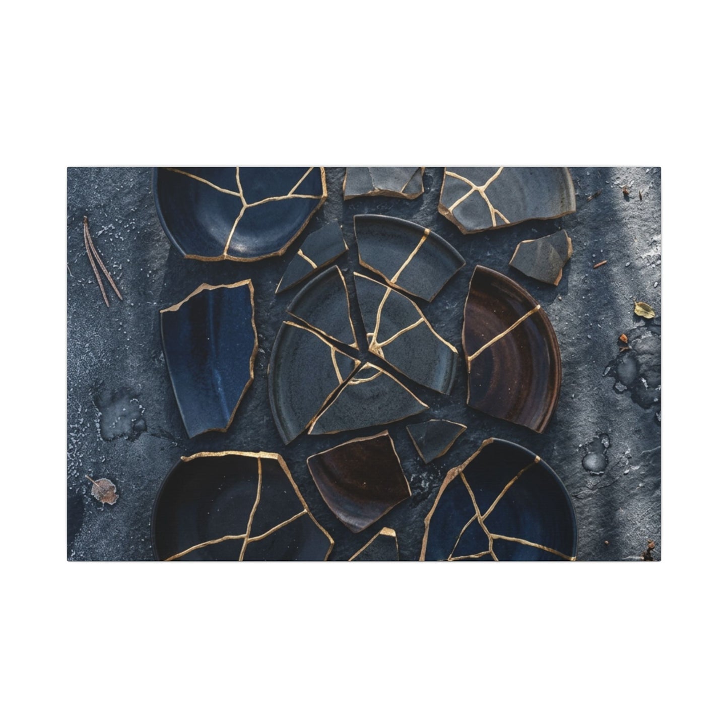 Dark Japandi Broken Pottery in Dappled | Shadow Zen Canvas Art