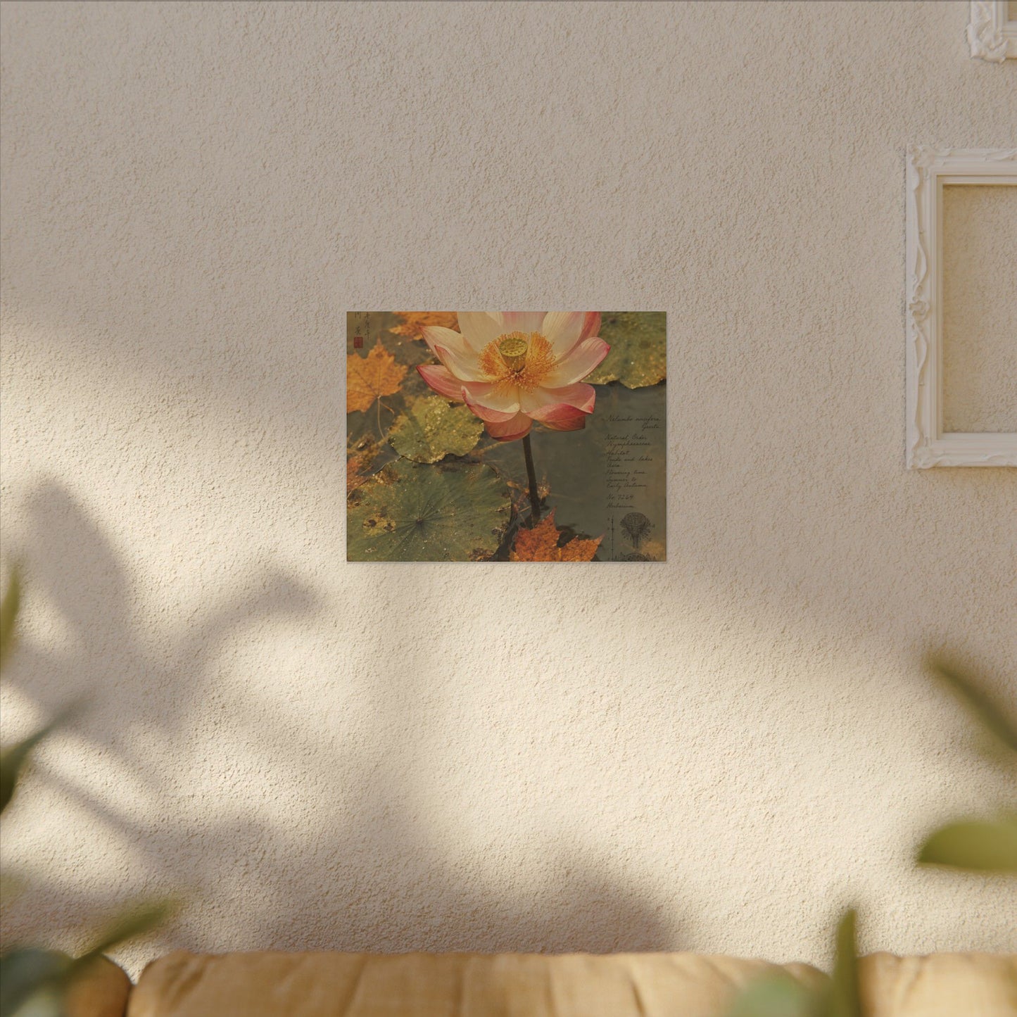 Autumn Lotus Flower Herbarium Canvas Art | Rustic Decor