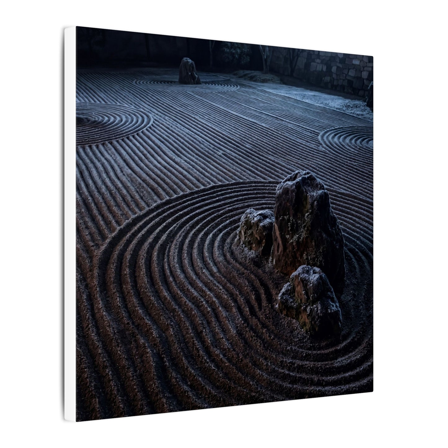 Moonlight Rock Garden Canvas Art - Dark Japandi Seijaku