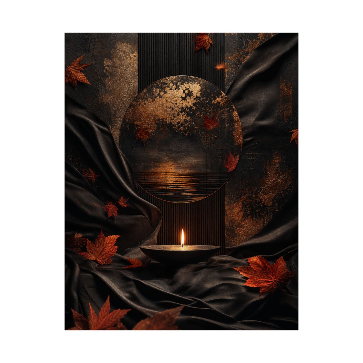 Kanso Silk Drape Wall Art Print - Dark Japandi Dark Texture