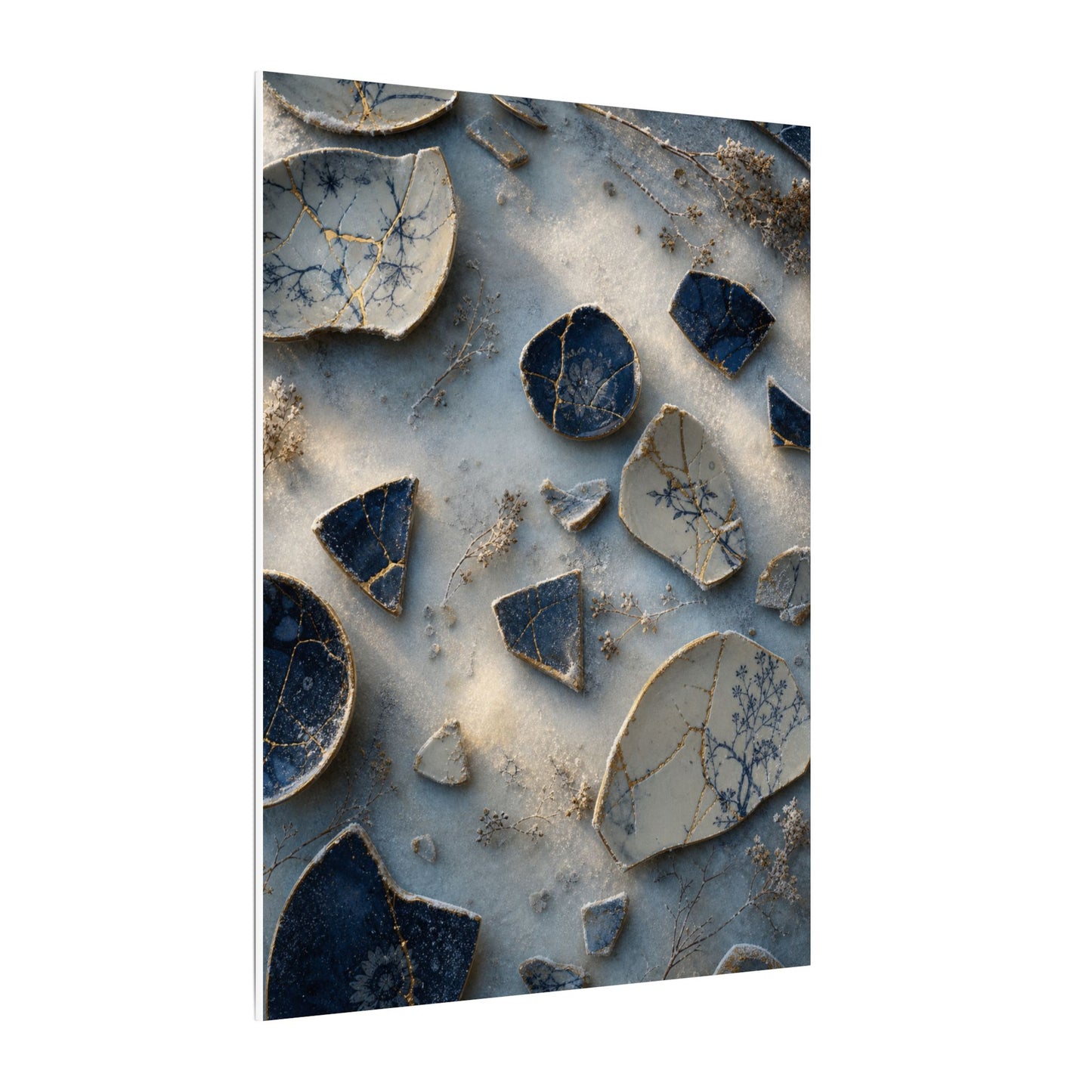 Broken Pottery Canvas Art | Winter Kintsugi Gold Vein Art