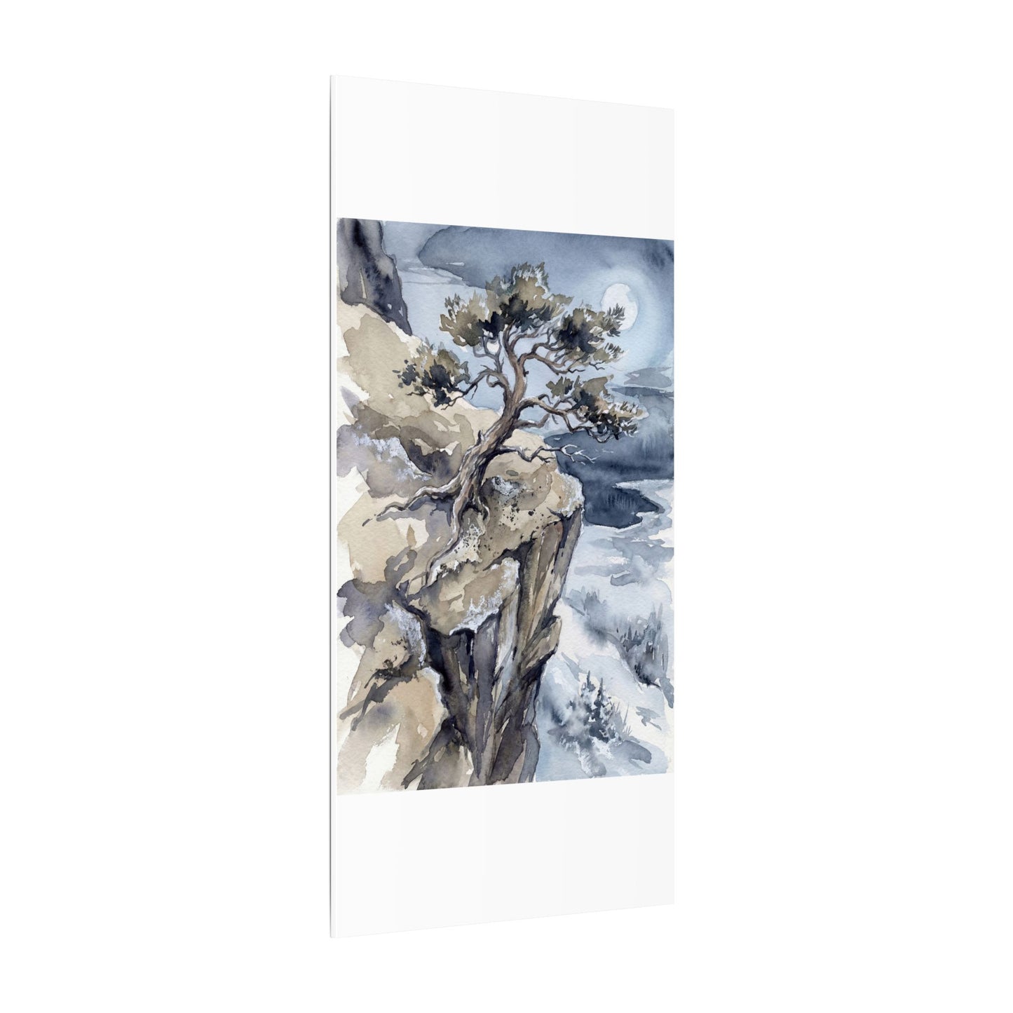 Pine Tree Canvas Art | Winter Japandi Watercolor Art