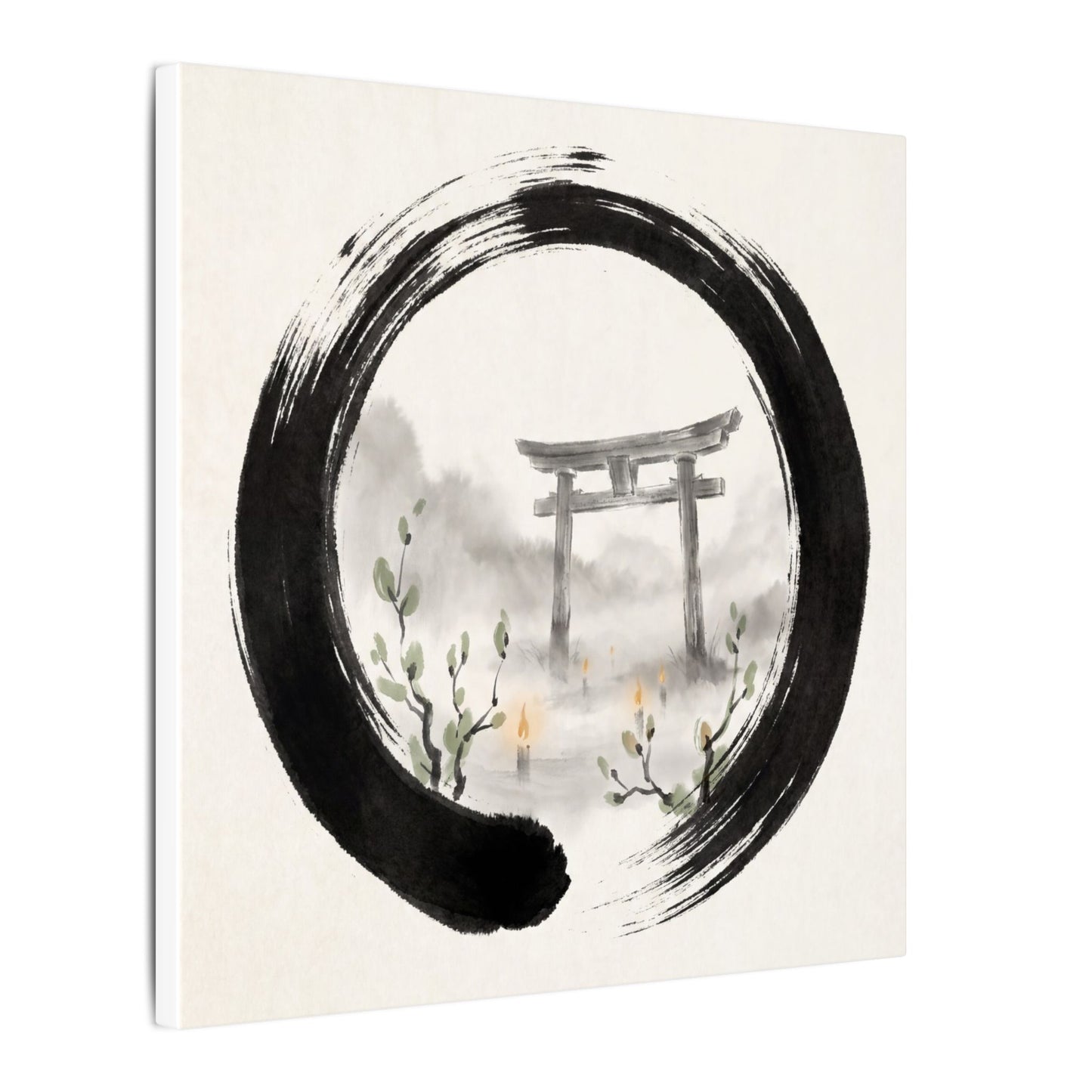 Spring Torii Gate Enso Canvas Art | Tranquil Decor