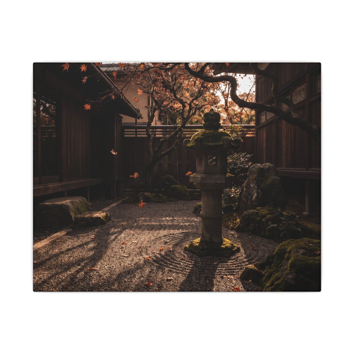 Seijaku Stone Lantern Canvas Art - Dark Japandi Shadow Zen