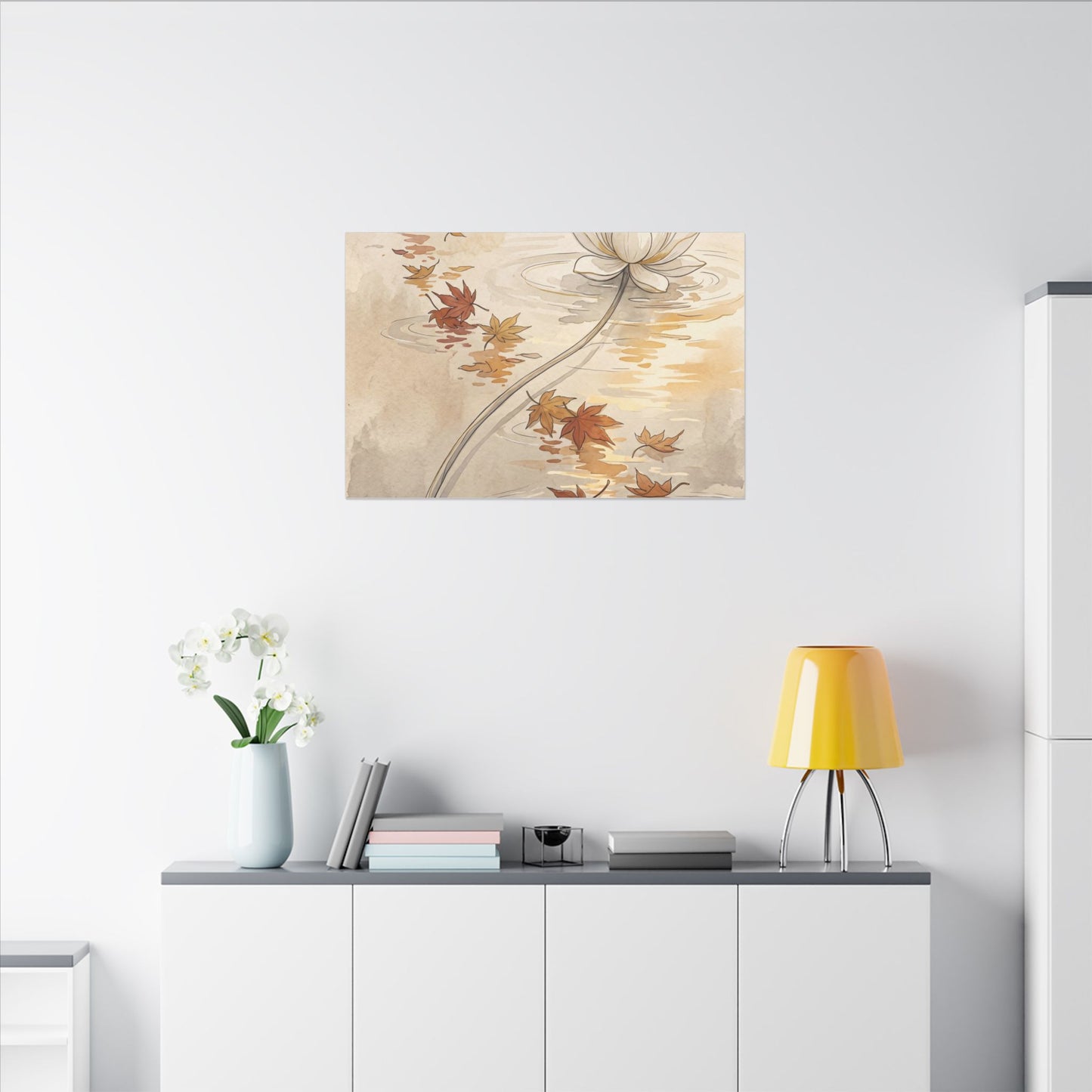 Lotus Flower Canvas Art | Autumn Japandi Minimal Line Art