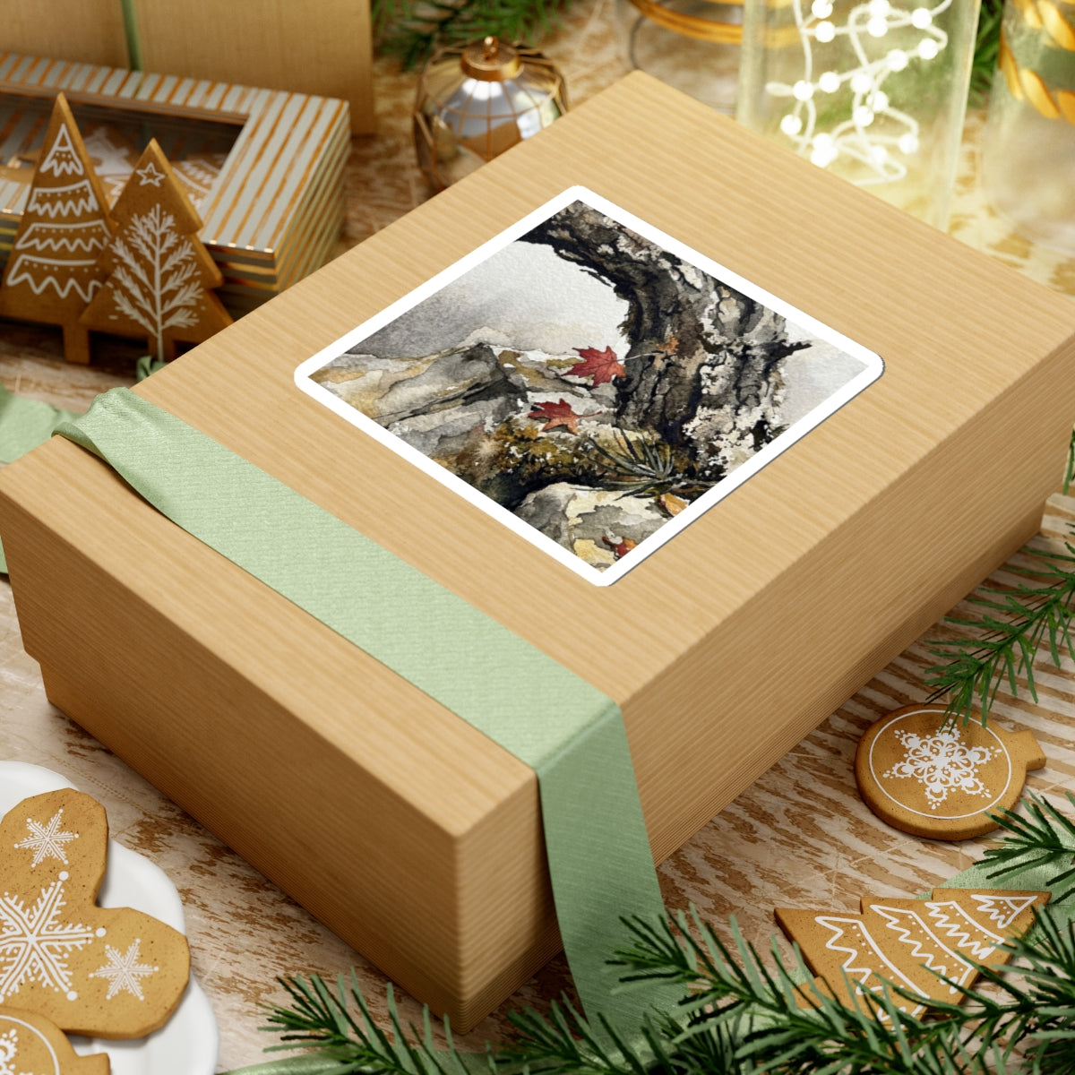 Pine Tree Watercolor Sticker | Elegant Japandi Art Art Print