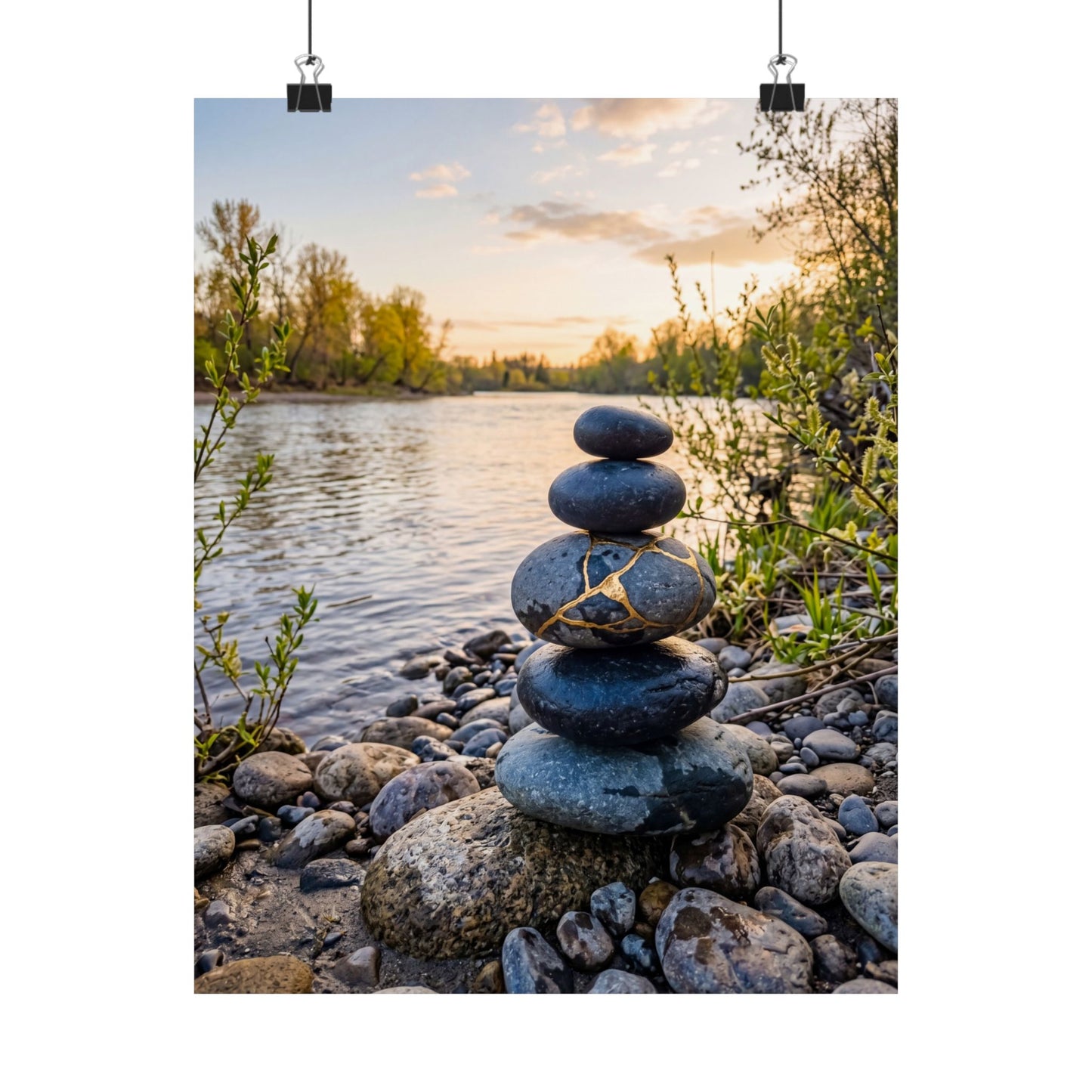 Beautiful River Stones Wall Art Print - Gold Vein Kintsugi