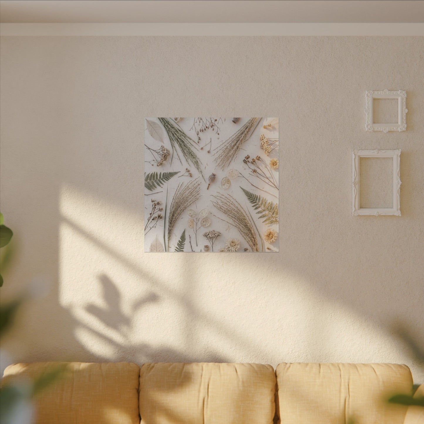 Elegant Dried Flowers Canvas Art - Japanese Pattern Japandi