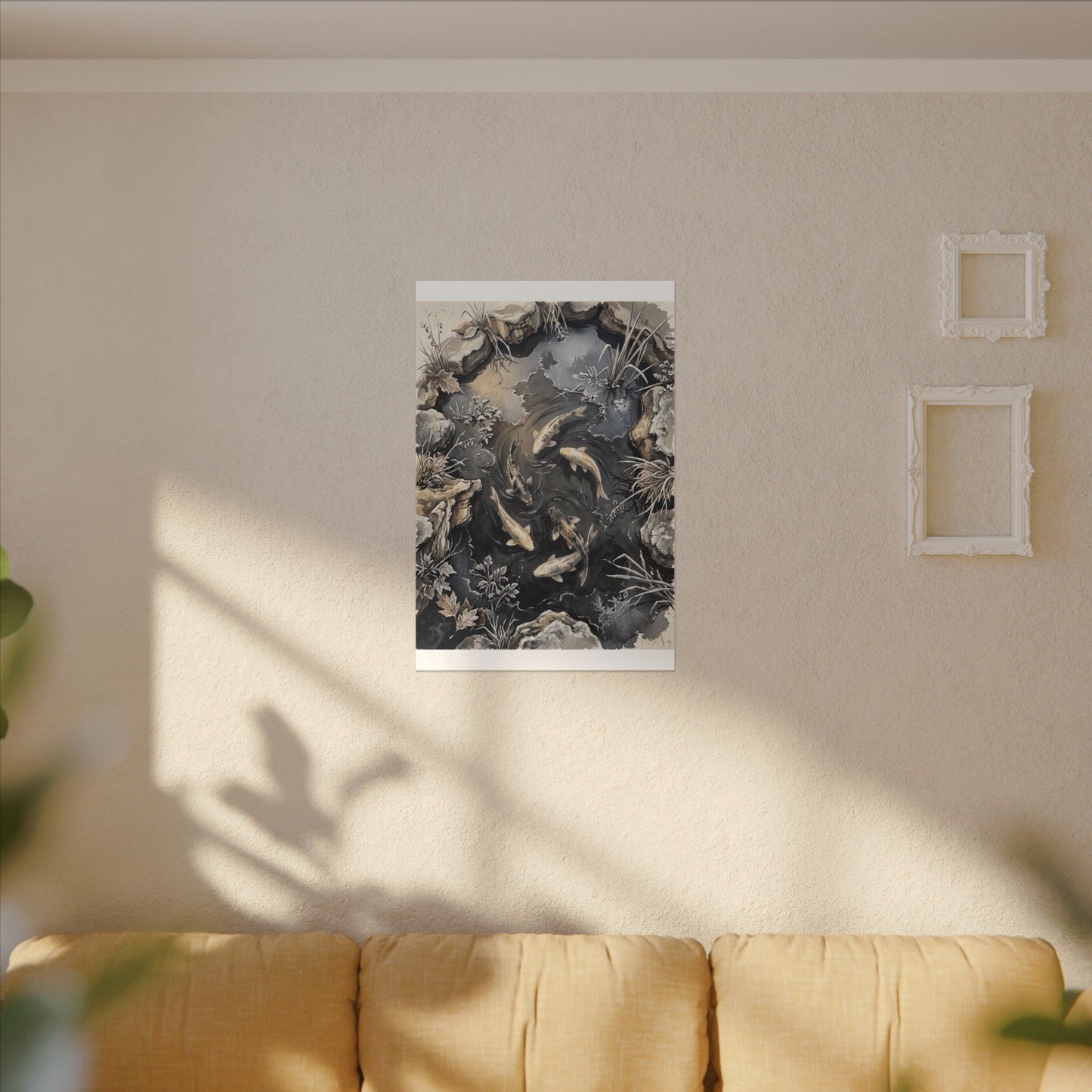 Koi Pond Canvas Art | Winter Japandi Japanese Pattern Art