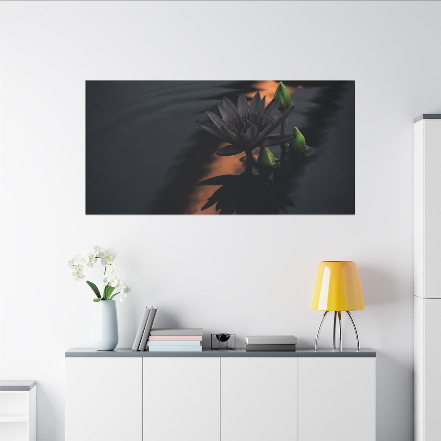 Seijaku Lotus Flower Canvas Art - Dark Japandi Shadow Zen