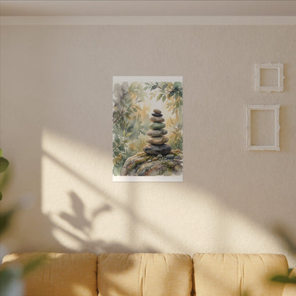 Golden Hour River Stones Canvas Art - Japandi Mono No Aware