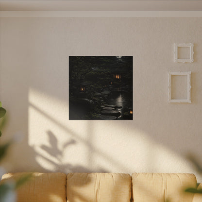 Moonlit Garden Shadow Zen Canvas Art | Sophisticated Dark Japandi Art