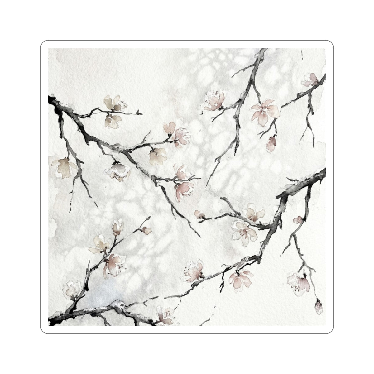 Cherry Blossom Watercolor Sticker | Warm Japandi Art Art Print