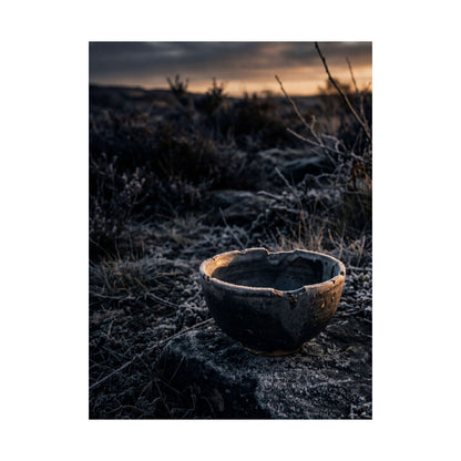 Dark Japandi Ceramic Bowl in Golden Hour | Dark Texture Wall Art Print