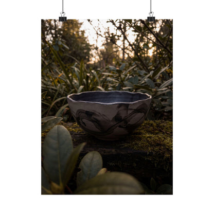 Seijaku Ceramic Bowl Wall Art Print - Dark Japandi Charcoal Ink