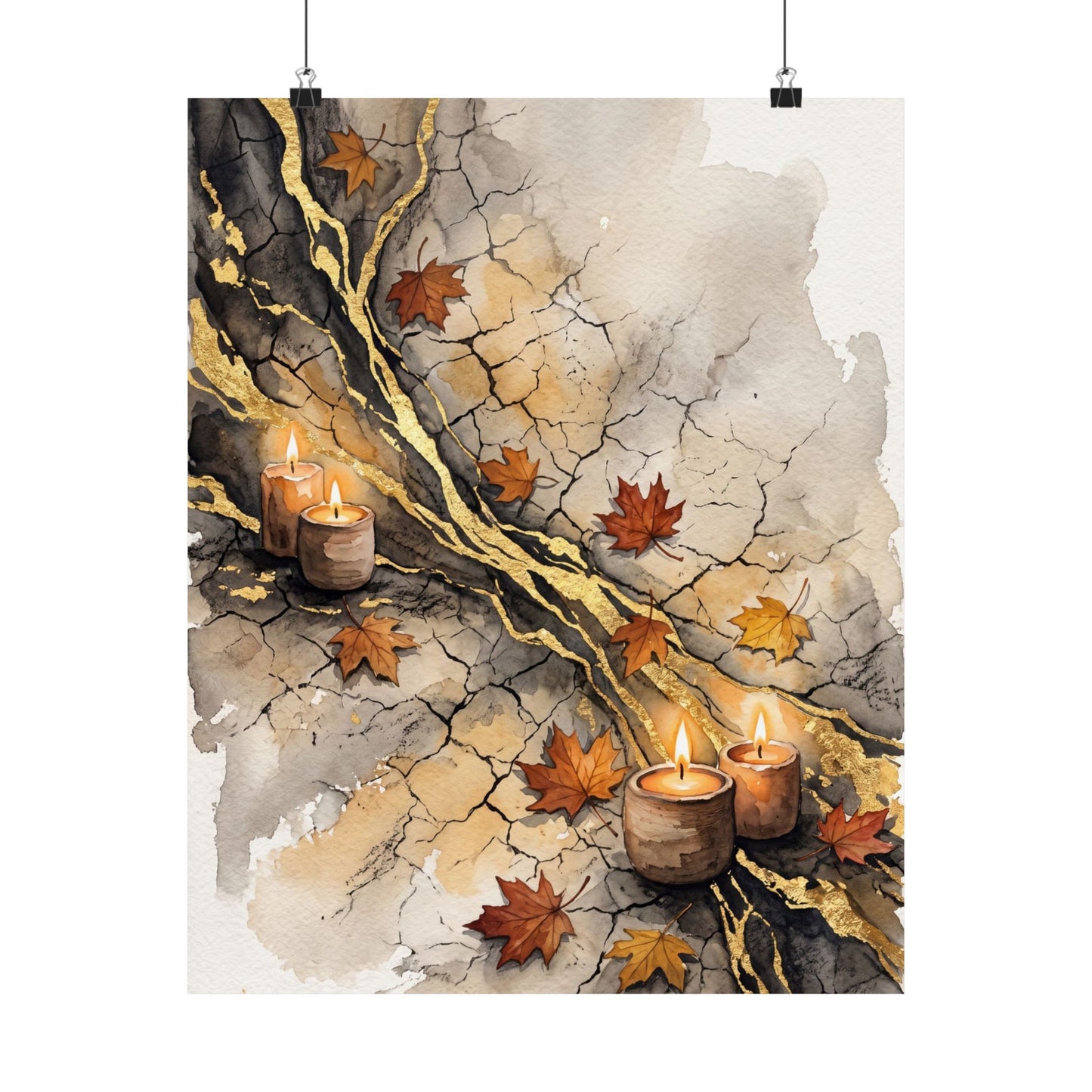 Japandi Cracked Earth in Candlelight | Watercolor Wall Art Print