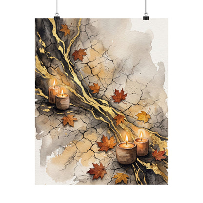 Japandi Cracked Earth in Candlelight | Watercolor Wall Art Print