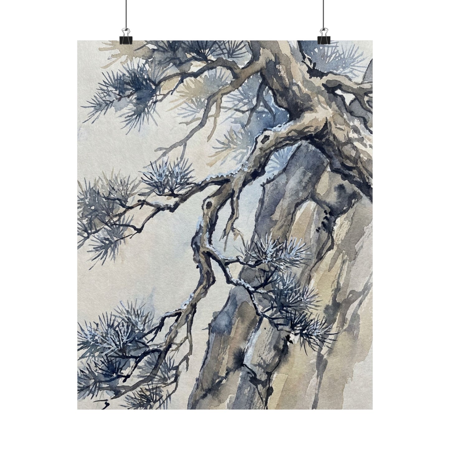Seijaku Pine Tree Wall Art Print - Japandi Watercolor