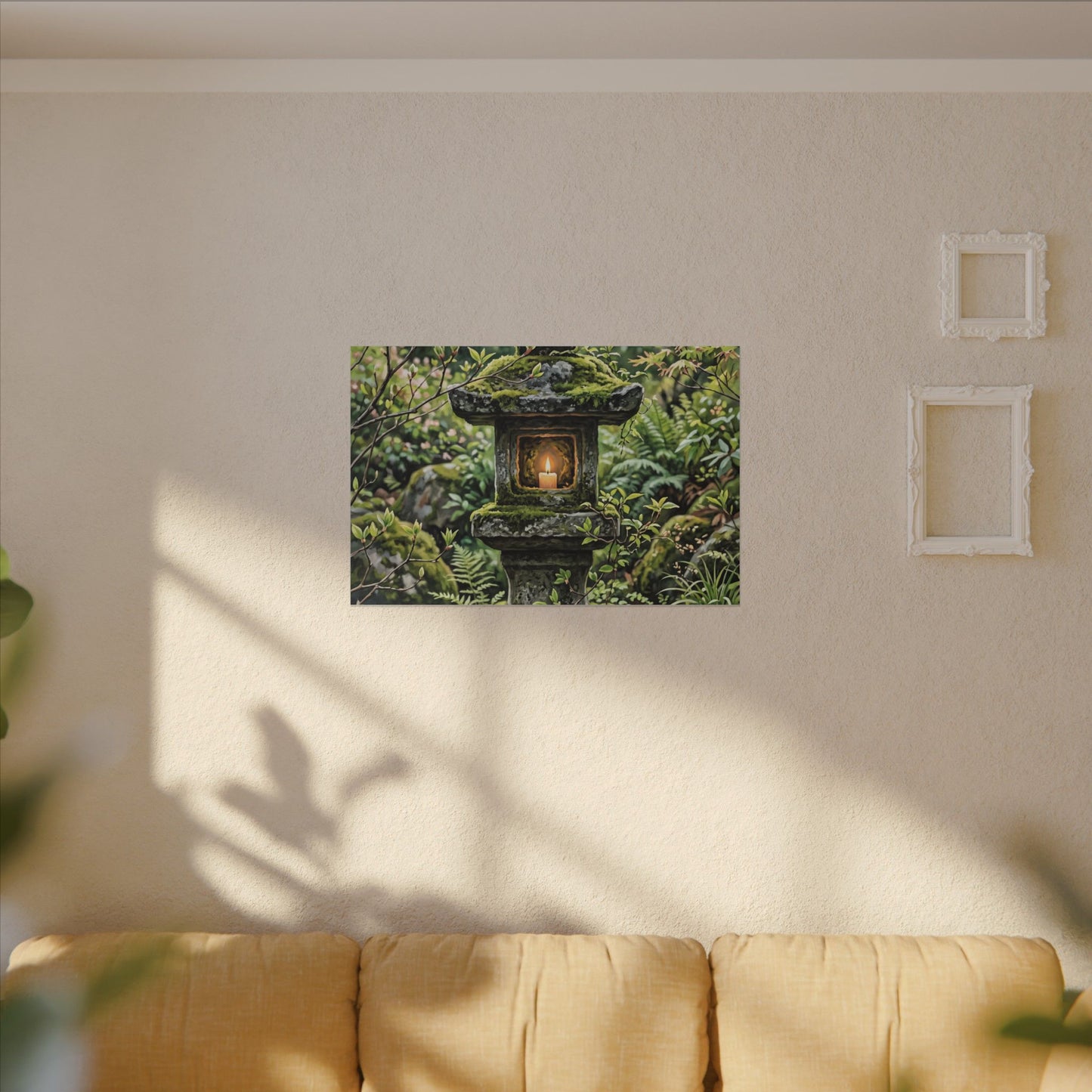 Neutral Stone Lantern Canvas Art - Japanese Pattern Japandi