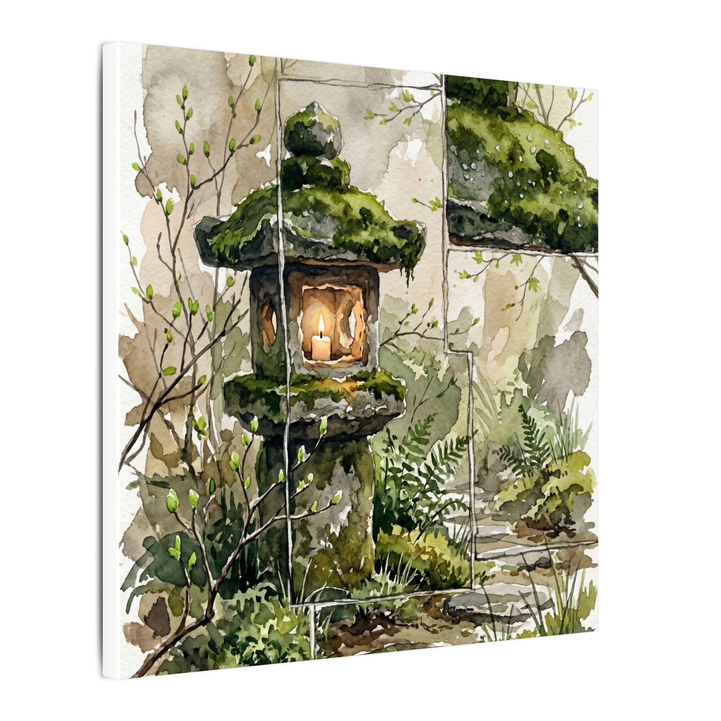 Stone Lantern Watercolor Canvas Art | Elegant Japandi Art
