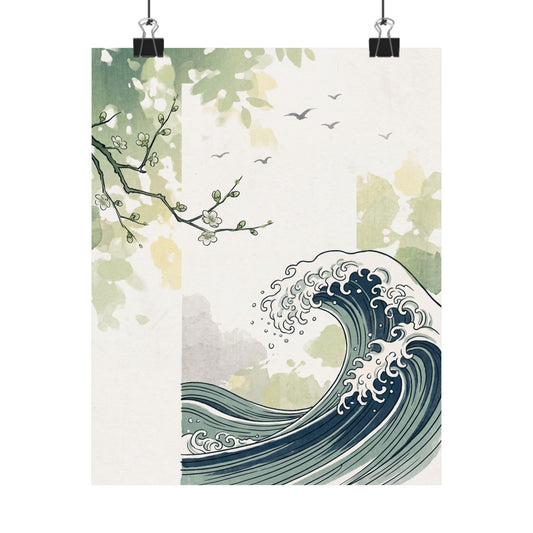 Ma Ocean Wave Wall Art Print - Zen Ukiyo E Inspired