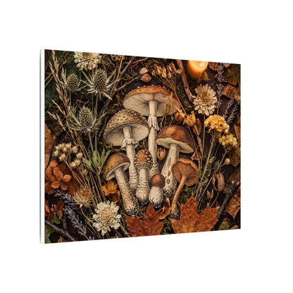 Autumn Dried Flowers Mushroom Illustration Canvas Art | Earthy Decor