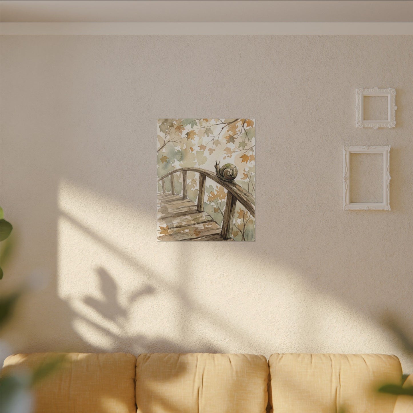 Wooden Bridge Canvas Art | Autumn Japandi Watercolor Art