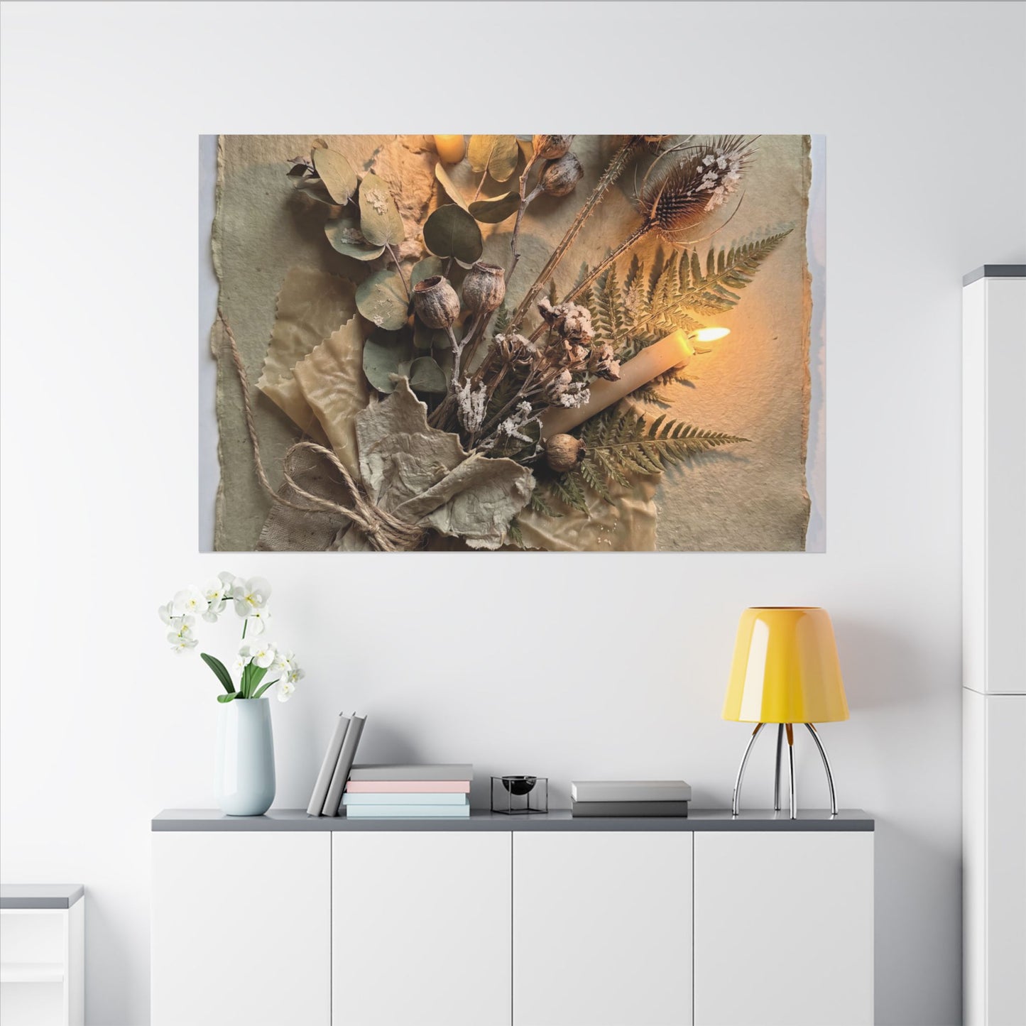 Dried Flowers Texture Canvas Art | Warm Japandi Art