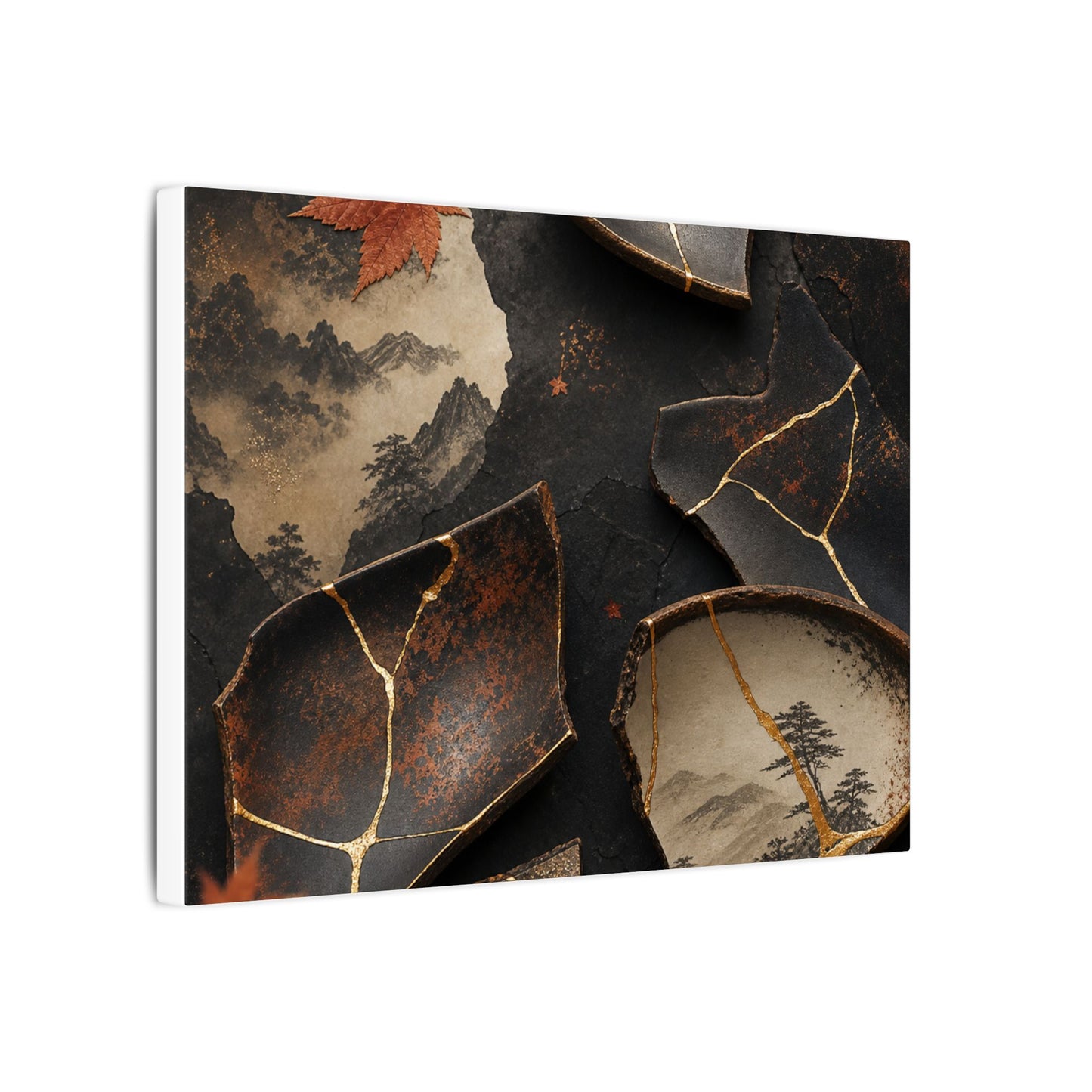 Broken Pottery Gold Vein Canvas Art | Philosophical Kintsugi Art