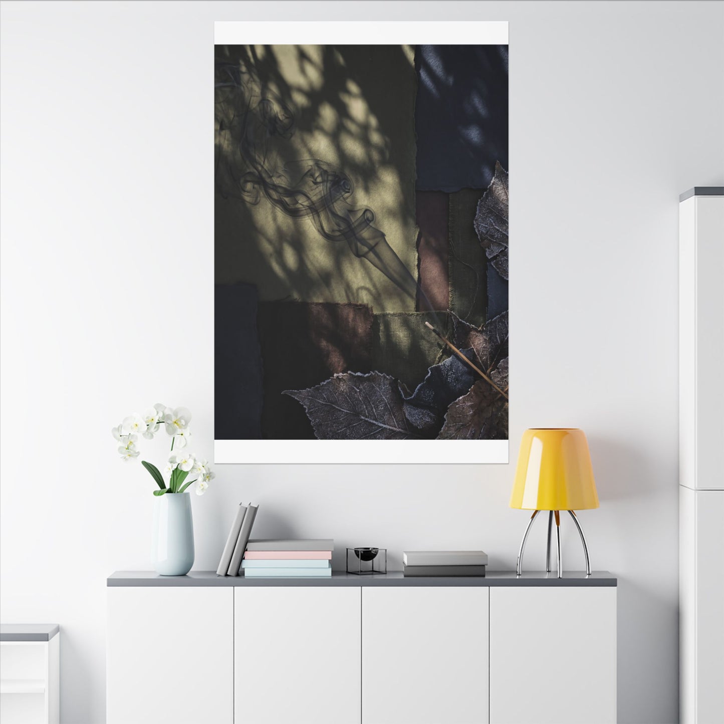 Ma Incense Smoke Canvas Art - Dark Japandi Dark Texture