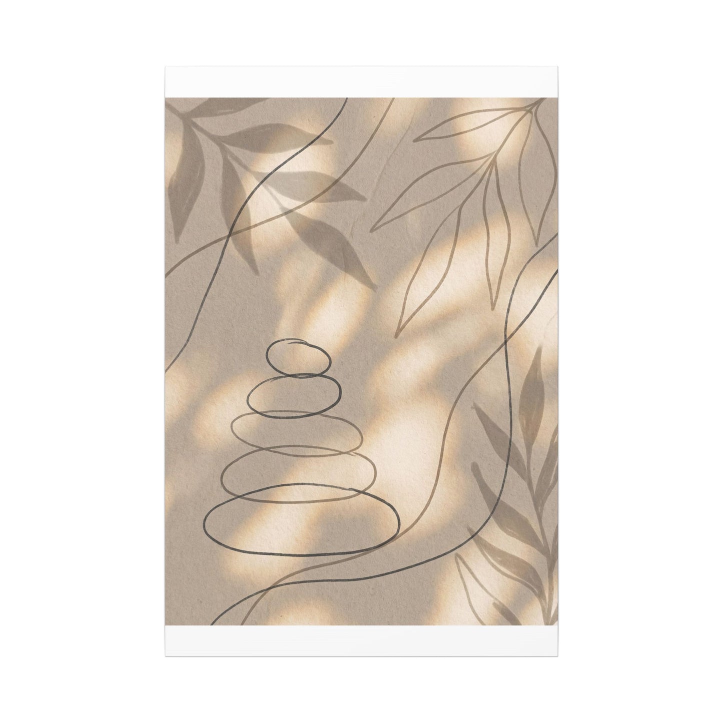 River Stones Minimal Line Canvas Art | Earthy Japandi Art