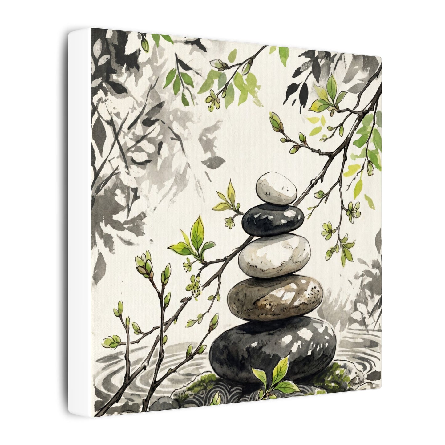 Spring River Stones Japanese Pattern Canvas Art | Elegant Decor