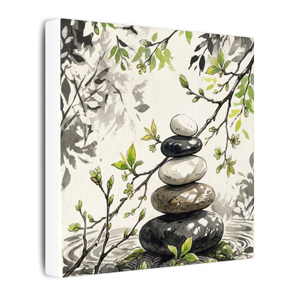 Spring River Stones Japanese Pattern Canvas Art | Elegant Decor