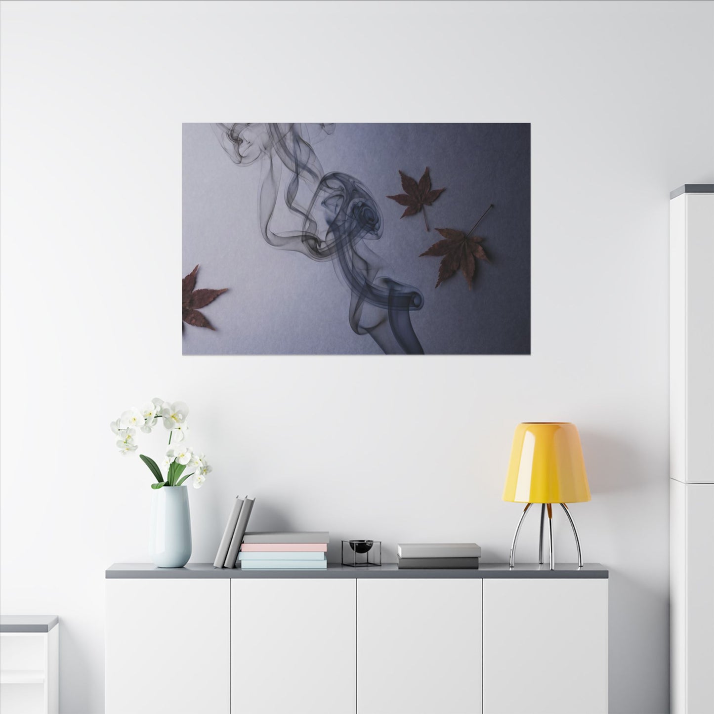 Dark Japandi Incense Smoke in Dawn | Moody Minimal Canvas Art