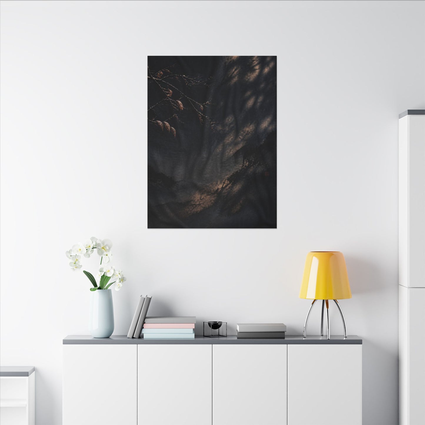 Atmospheric Silk Drape Canvas Art - Charcoal Ink Dark Japandi