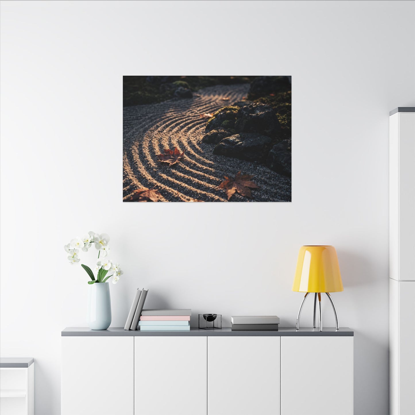 Rock Garden Moody Minimal Canvas Art | Bold Dark Japandi Art