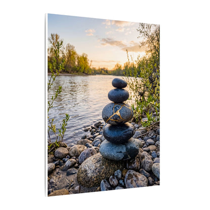 Kintsugi River Stones in Golden Hour | Gold Vein Canvas Art