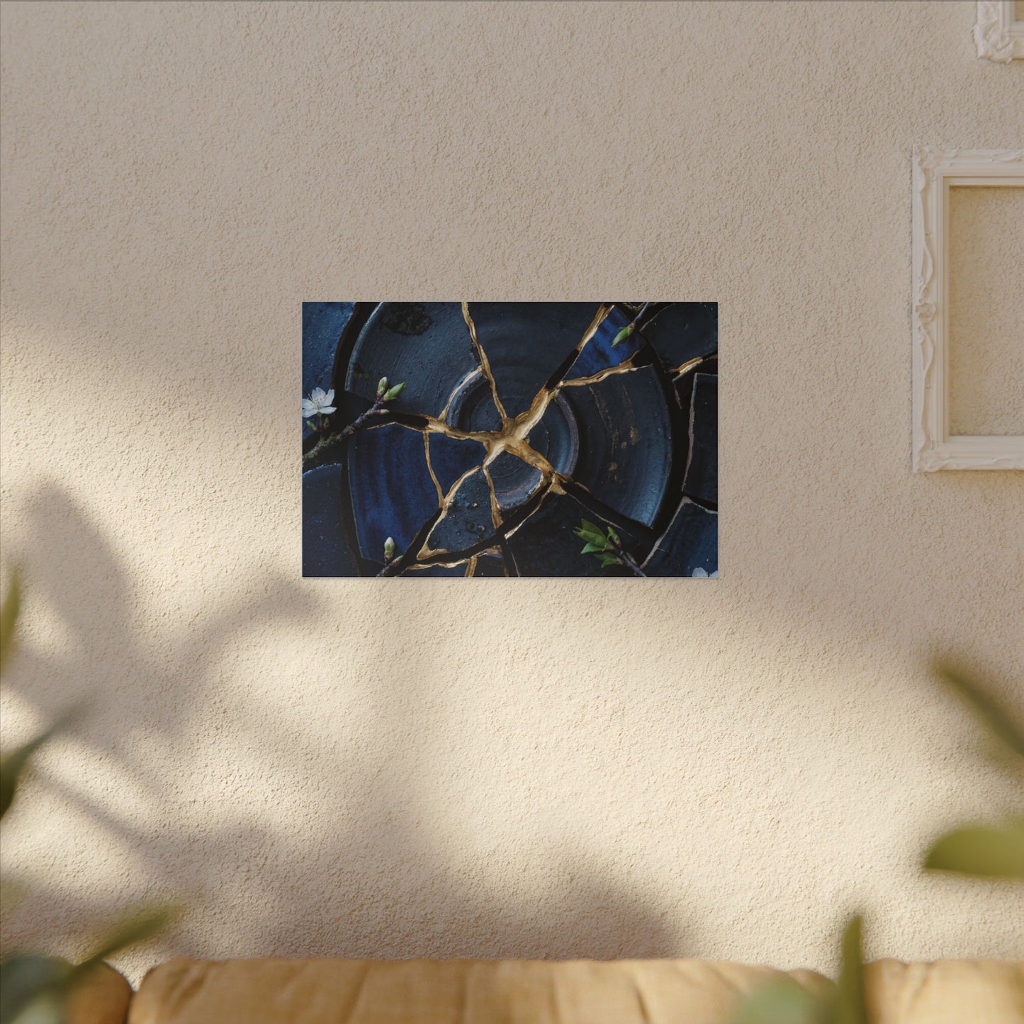 Moonlight Broken Pottery Canvas Art - Kintsugi Fukinsei