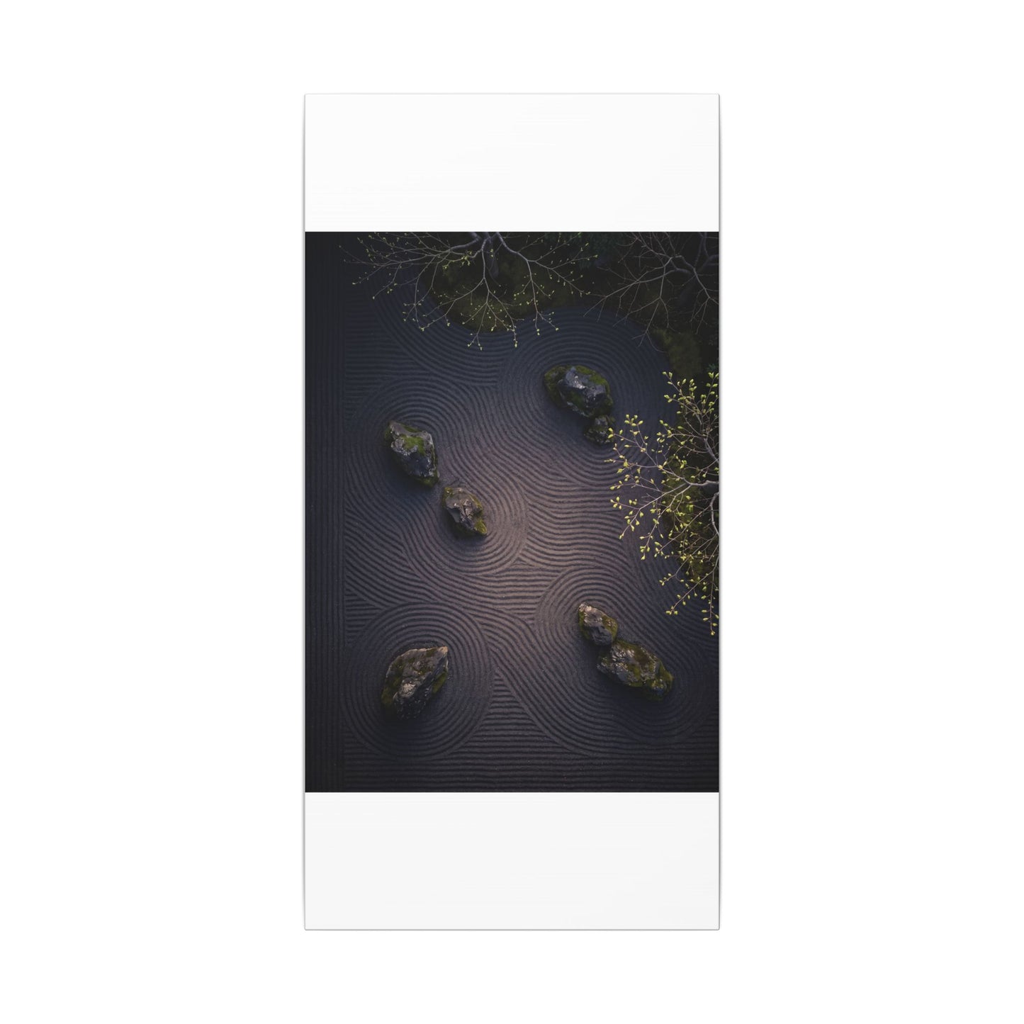 Dark Japandi Rock Garden in Dawn | Shadow Zen Canvas Art