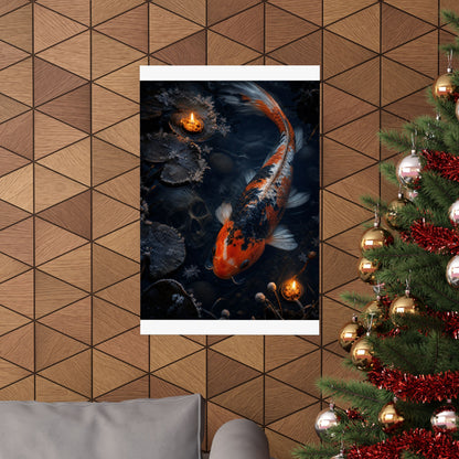 Candlelight Koi Pond Wall Art Print - Dark Japandi Datsuzoku