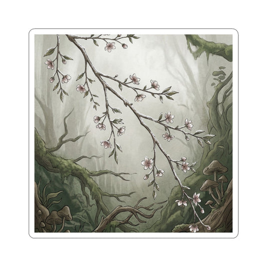 Cherry Blossom Forest Whimsy Sticker | Earthy Cottagecore Art Art Print