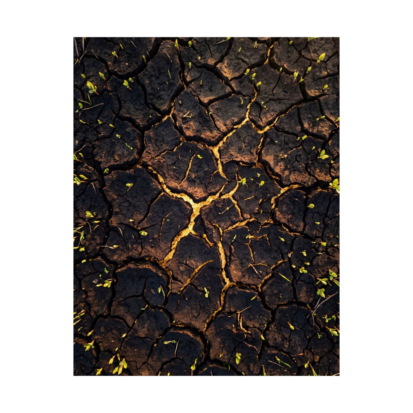 Golden Hour Cracked Earth Wall Art Print - Dark Japandi Seijaku