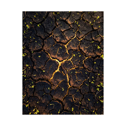 Golden Hour Cracked Earth Wall Art Print - Dark Japandi Seijaku