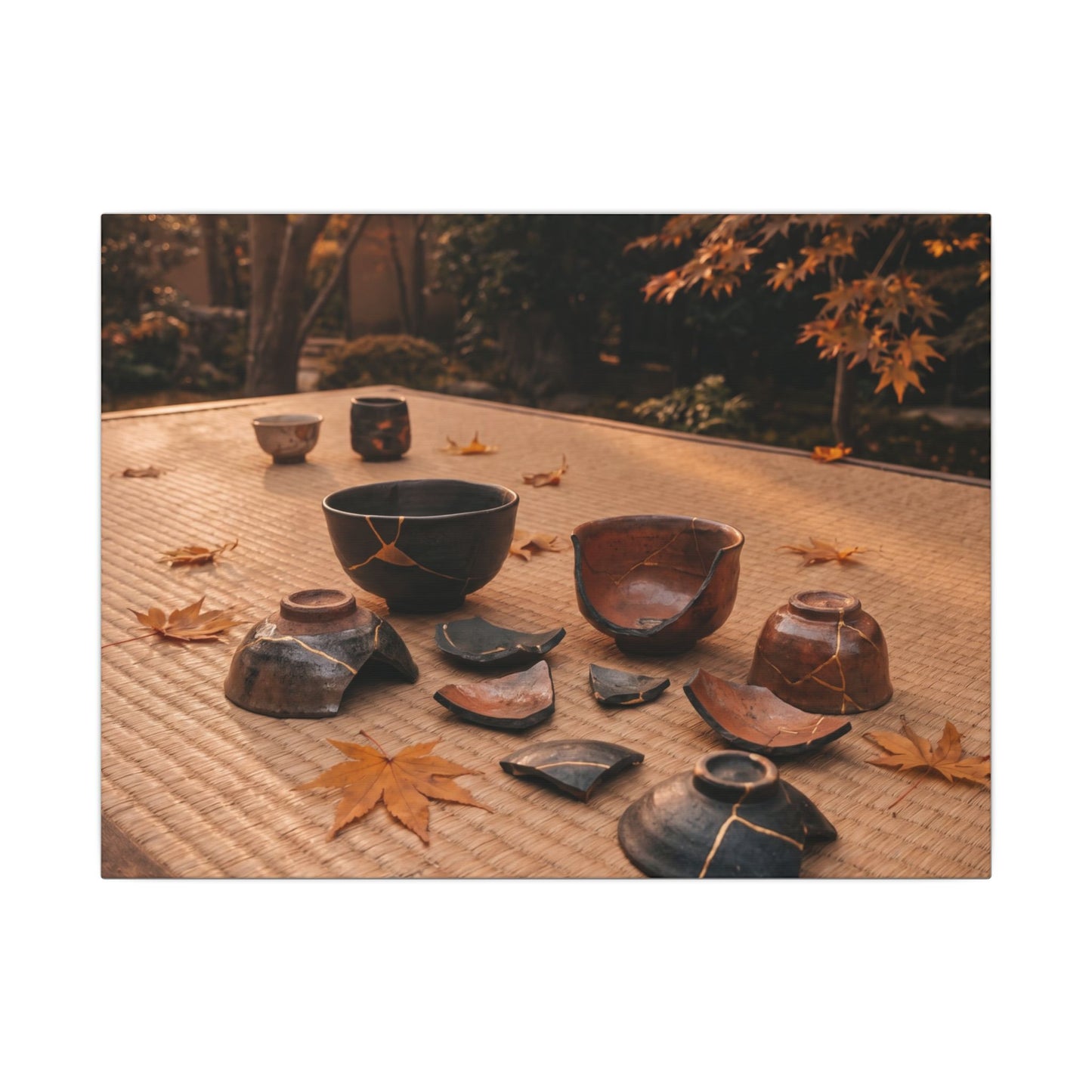 Golden Hour Tea Ceremony Canvas Art - Kintsugi Shibui Art Print