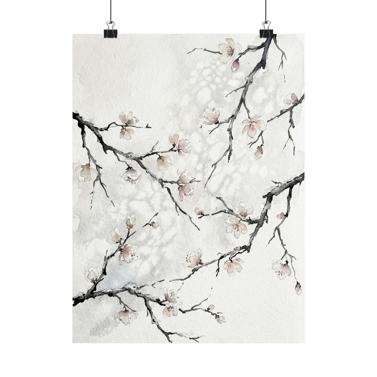 Winter Cherry Blossom Watercolor Wall Art Print | Elegant Decor Art Print