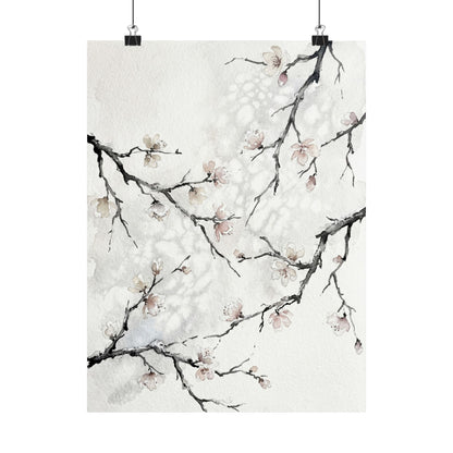 Winter Cherry Blossom Watercolor Wall Art Print | Elegant Decor Art Print